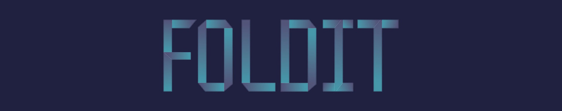 Color variable font Foldit in blue and teal with paper folds in font, background is dark blue