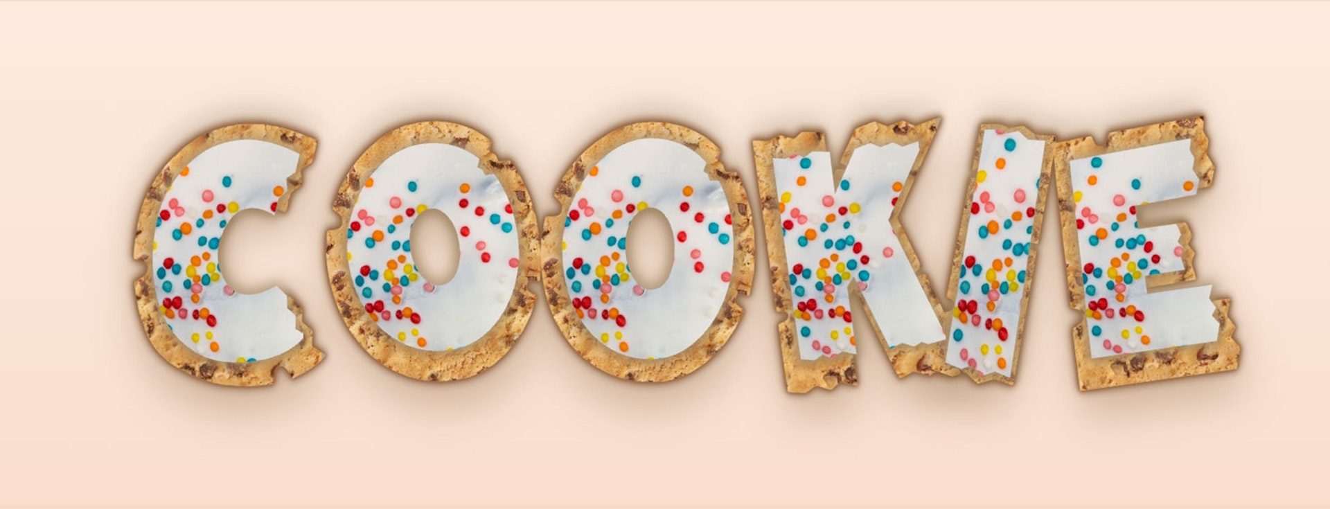 Cookie text effect with cookie base and sprinkles on top but more perfectly aligned