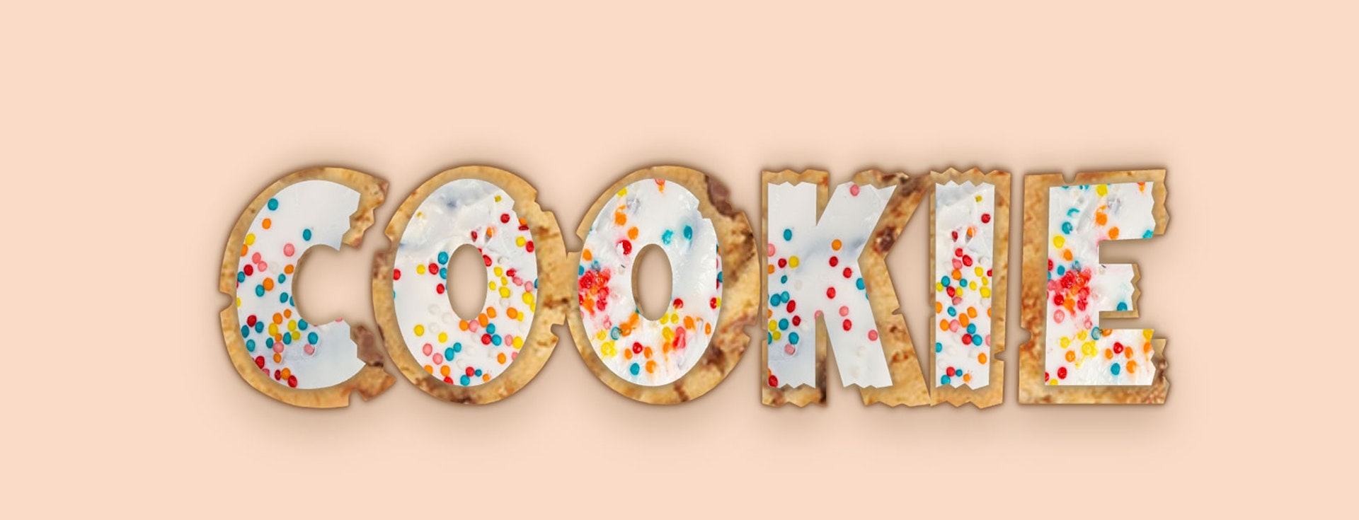 Cookie text effect with cookie base and sprinkles on top
