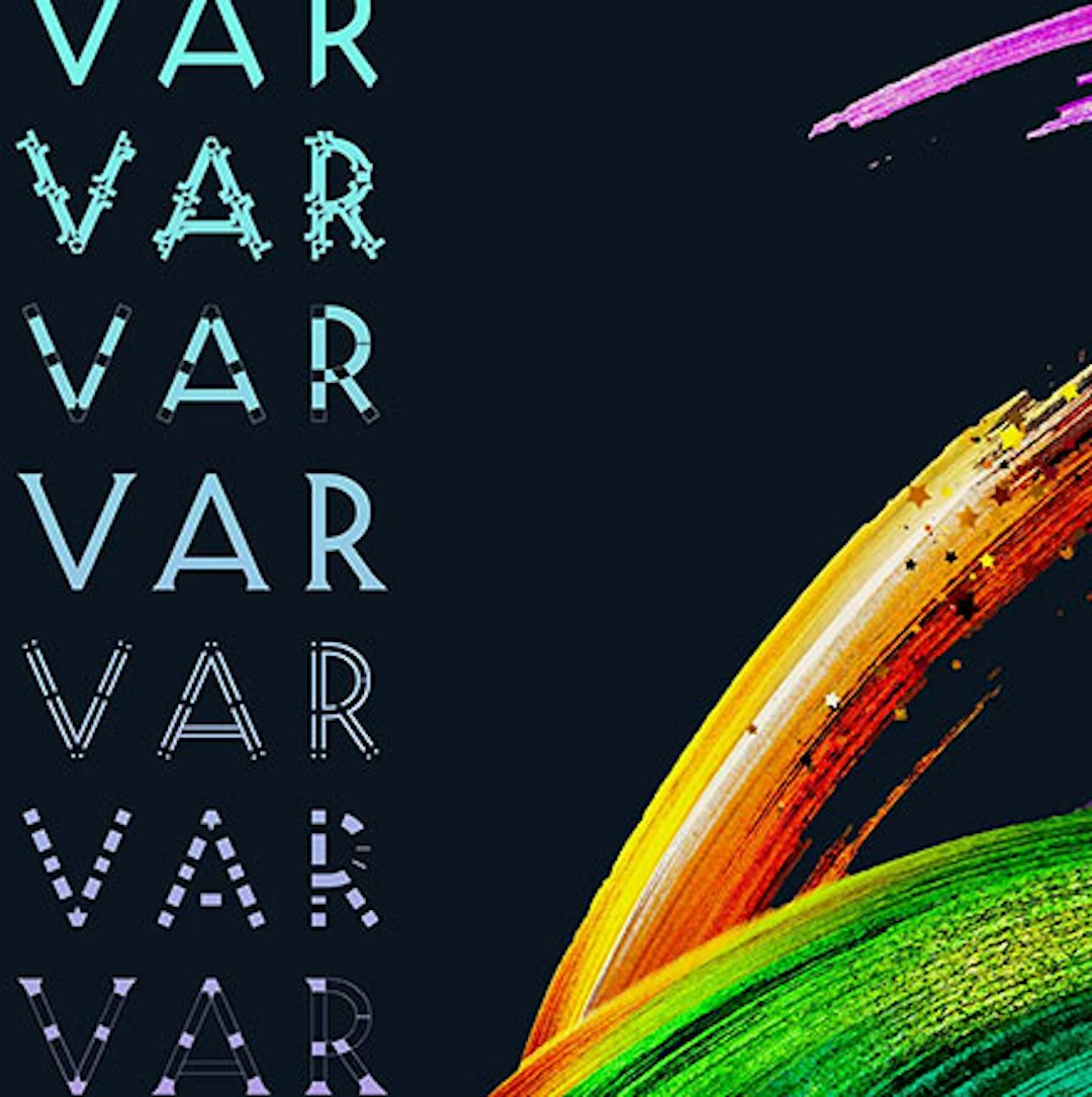 Decovar font text saying var with swooshy paint lines